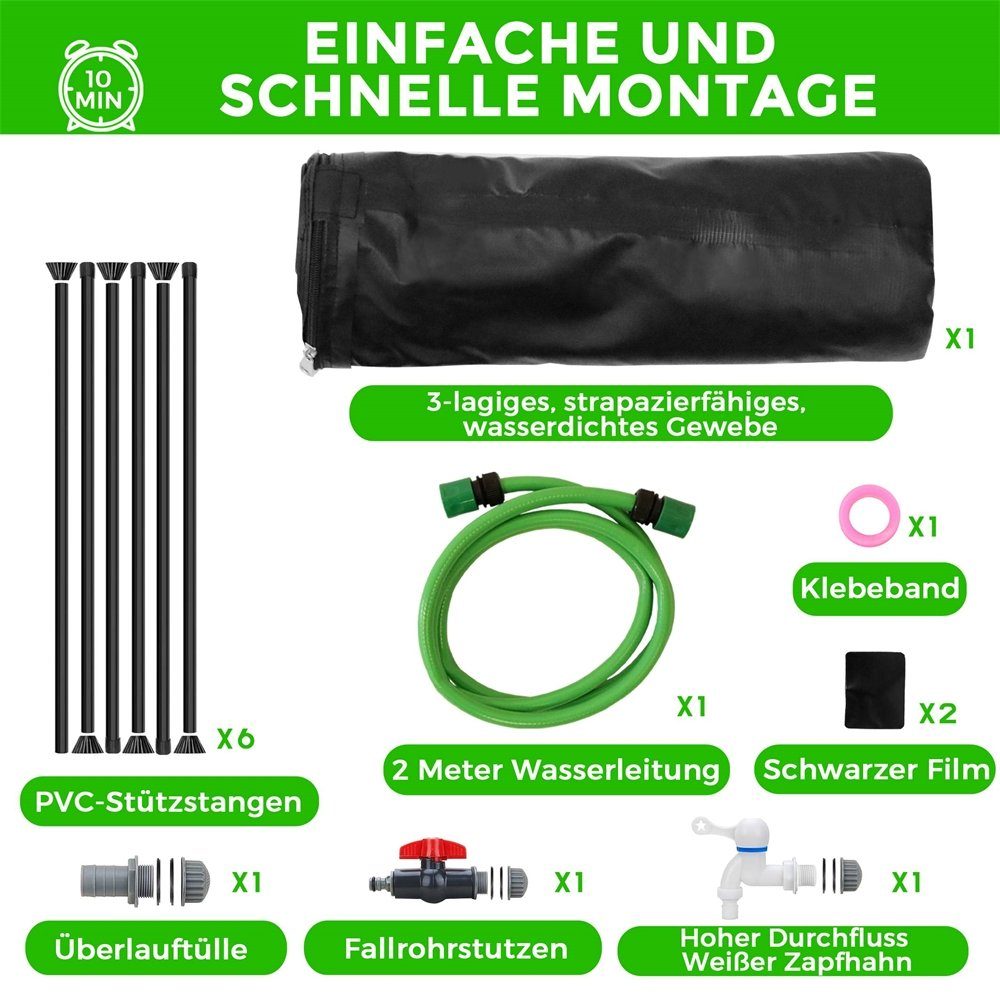 Melko Regentonne Regenwassertank faltbar Regenfass Wassertank Regenwassertonne mit Hahn, 100 l, (Stück, 1-tlg., Stück), inkl. 2 Meter Wasserschlauch mit Anschluss