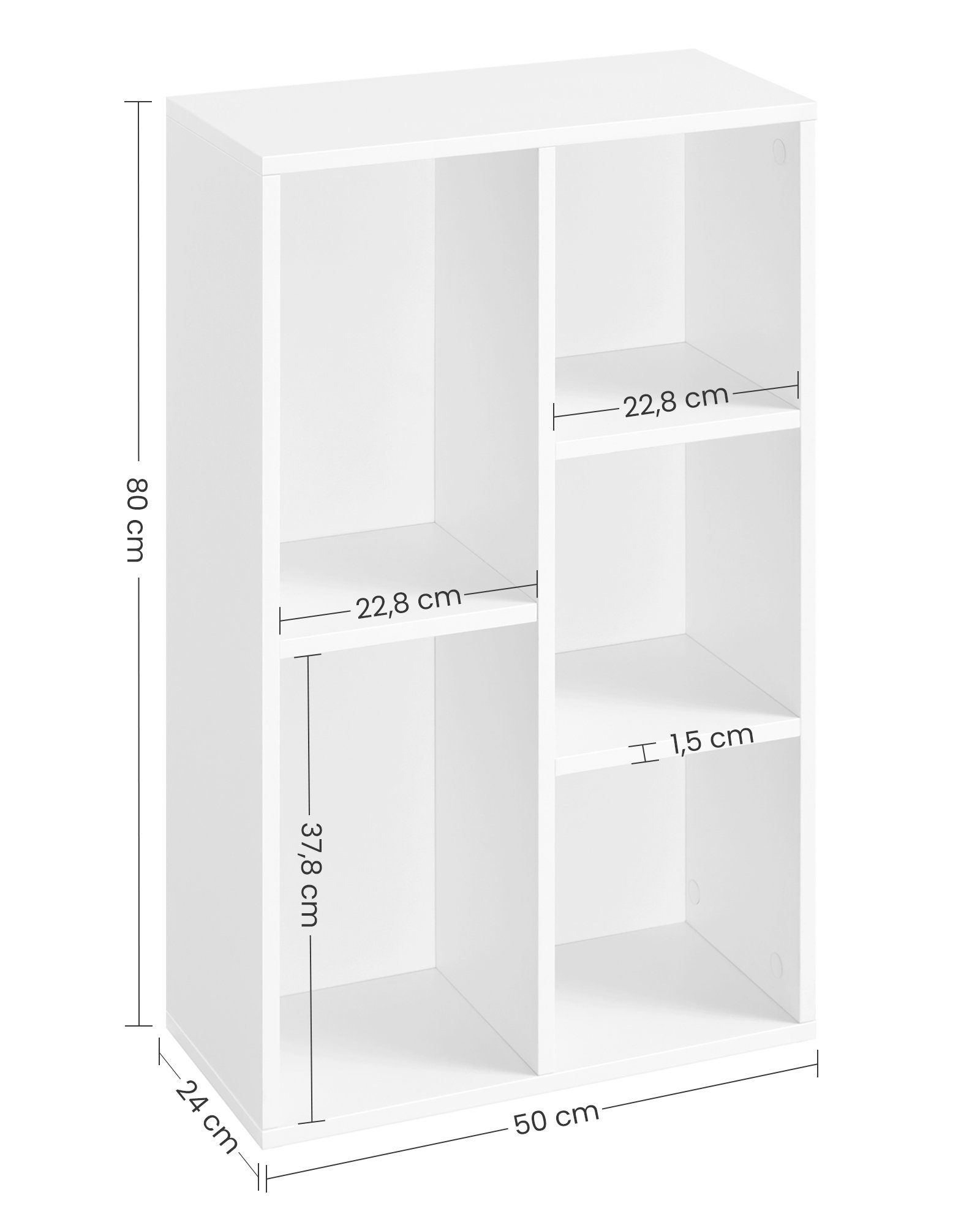 VASAGLE Bücherregal Standregal, mit 5 Fächern, 24 x 50 x 80 cm