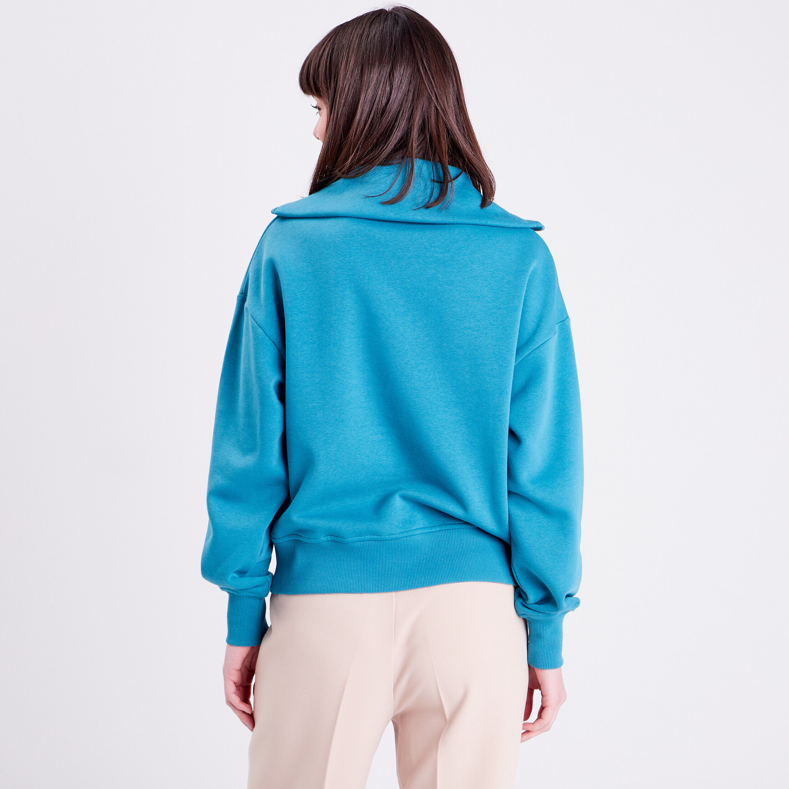 Sweat à col montant avec zip bleu canard femme | Cache Cache
