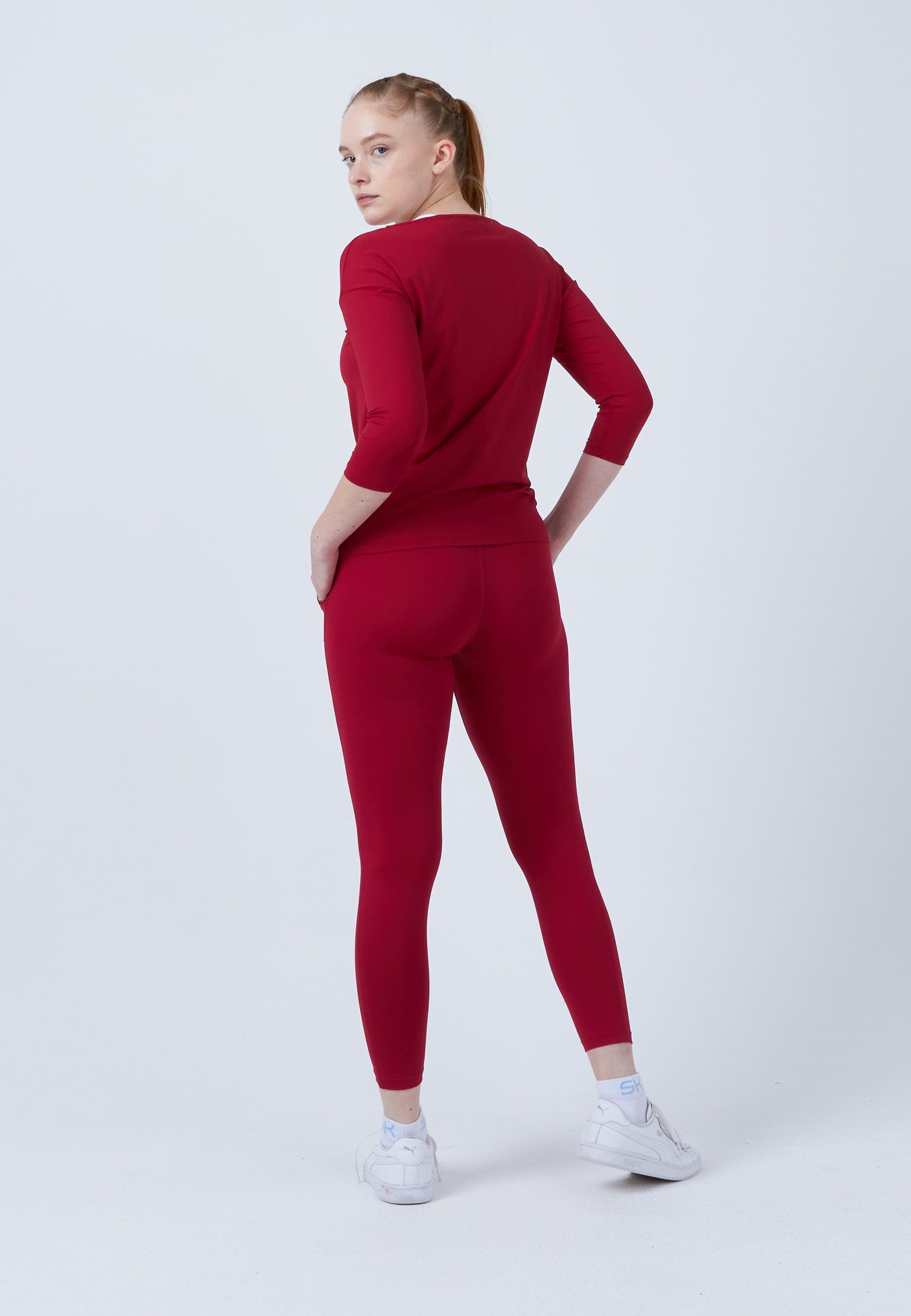 SPORTKIND Funktionsshirt Tennis 3/4 Loose Fit Shirt Mädchen & Damen bordeaux rot