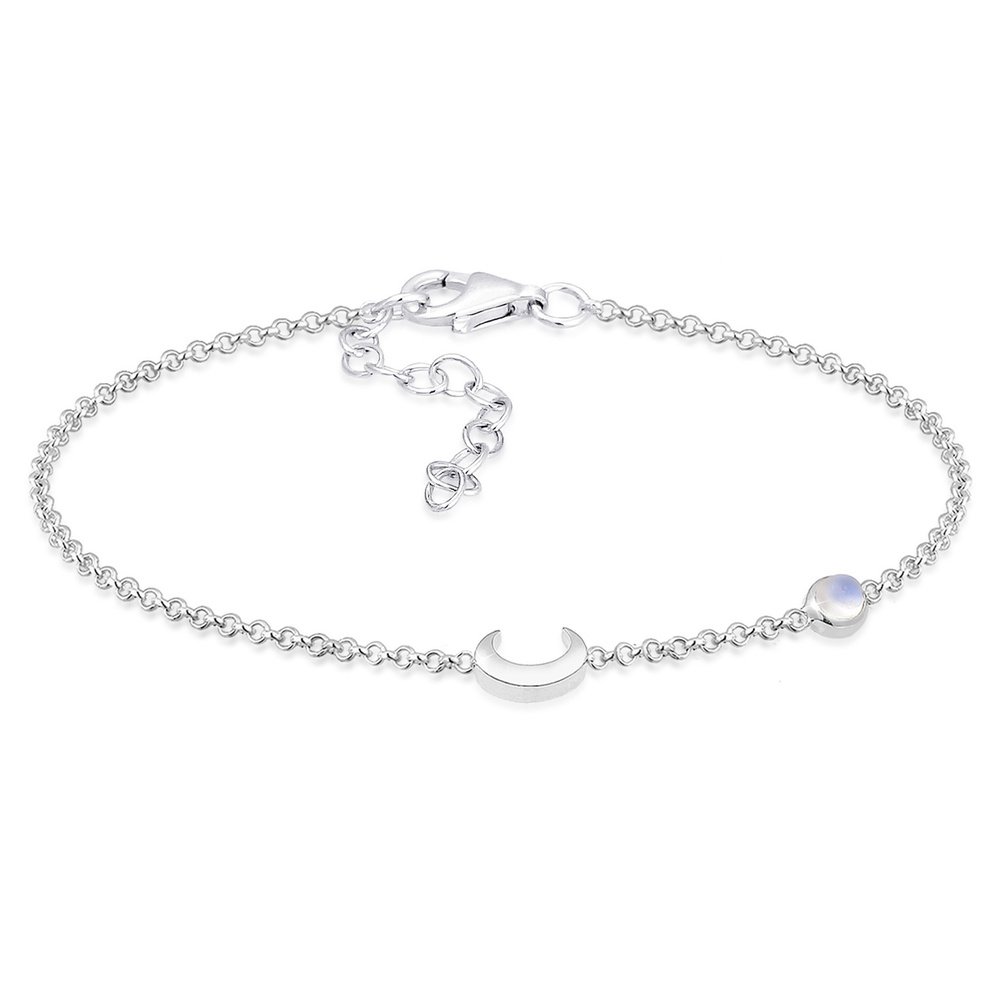 Elli Elli Bracelet Femmes Demi-lune Étoile Filigrane avec Pierre de Lune en Argent Ste Bracelet