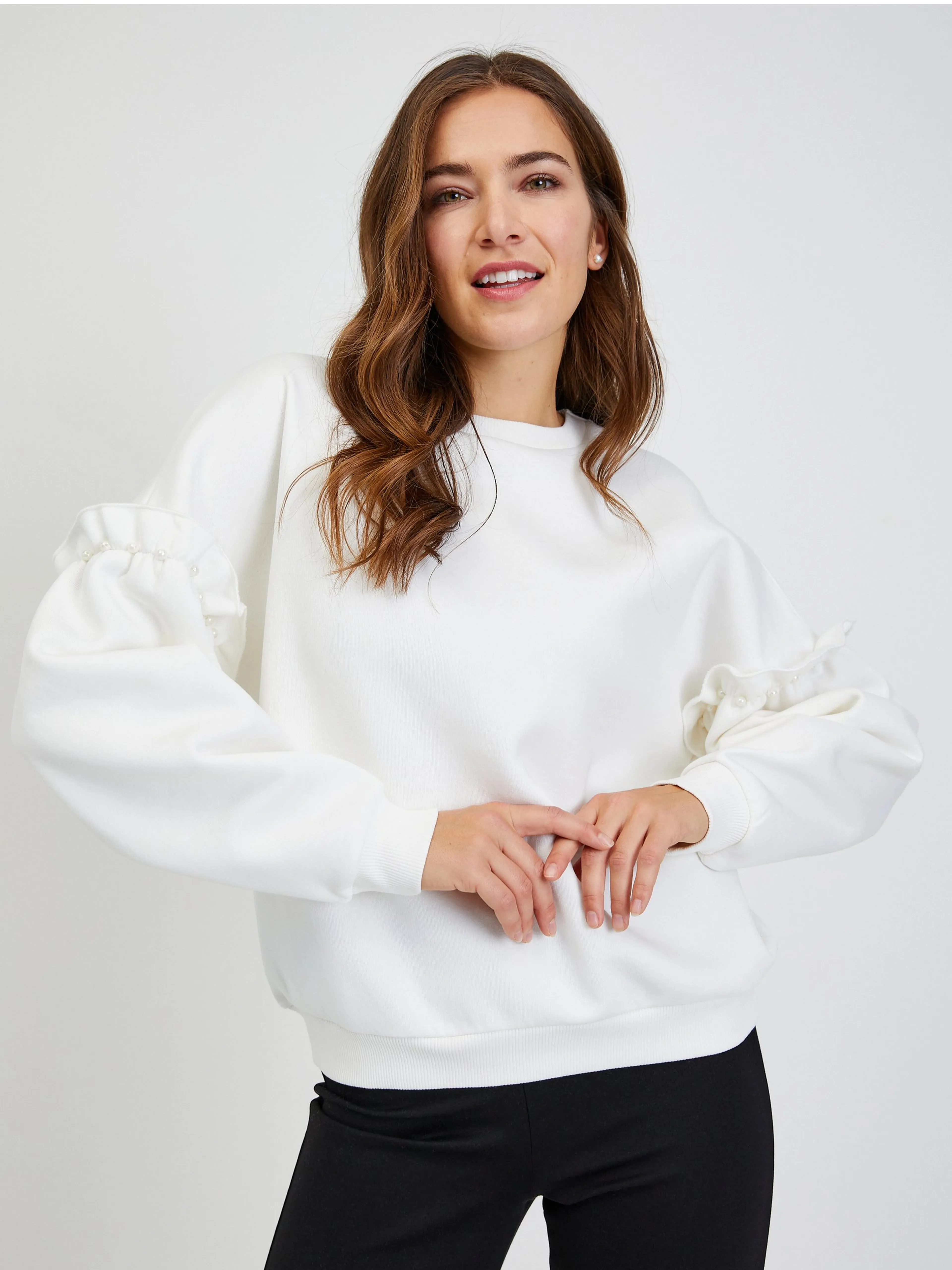 Weißes Damen Sweatshirt Oversize mit Ballonärmeln ORSAY