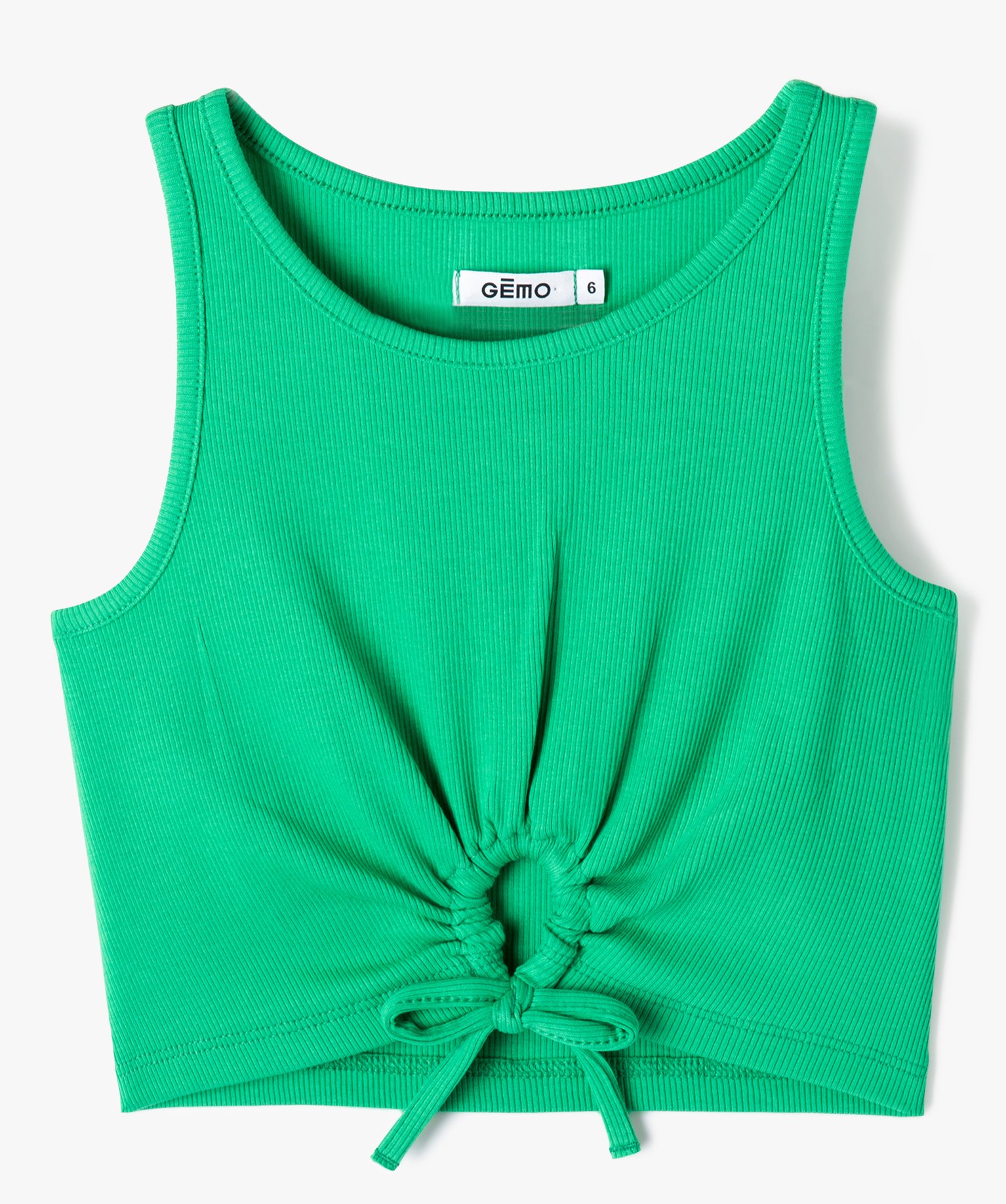 Débardeur en maille ctelée coupe courte avec ouverture s... vert | GEMO