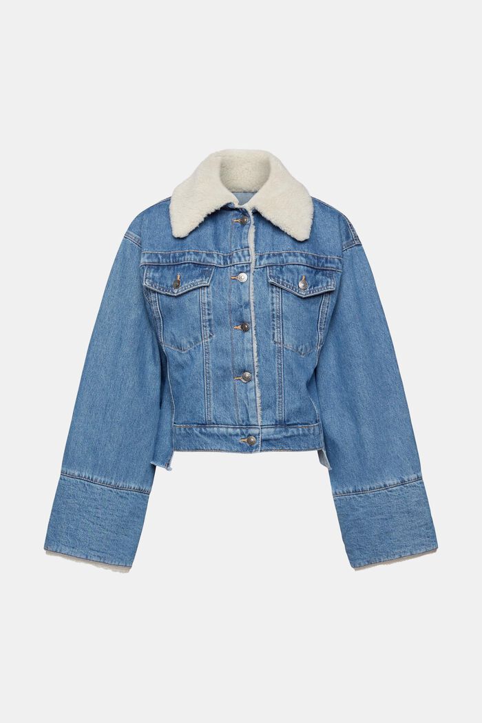 Cropped-Jacke aus Denim mit Fake Fur-Besatz