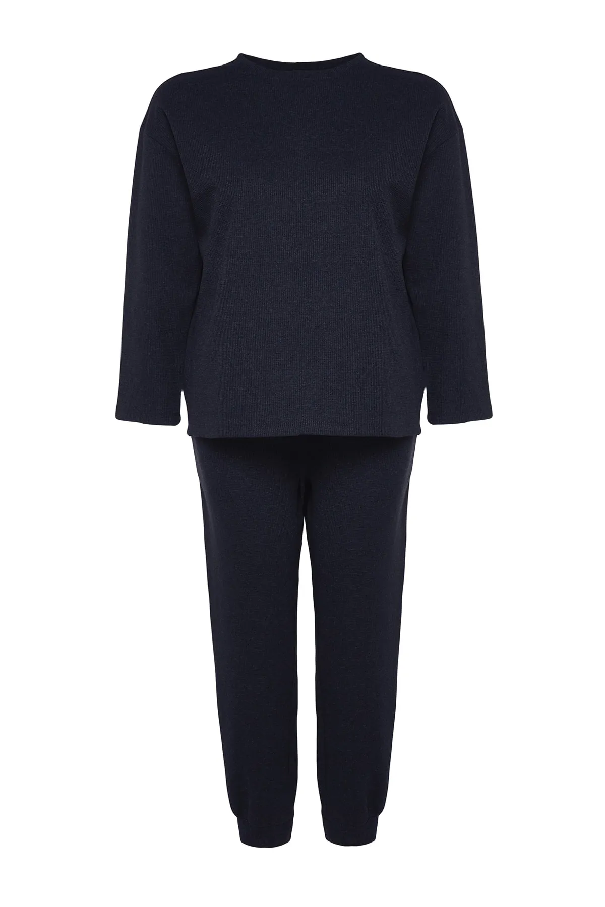 Trendyol Curve  Marineblaues Pyjama-Set aus strukturiertem Strick TBBAW24AI00000
