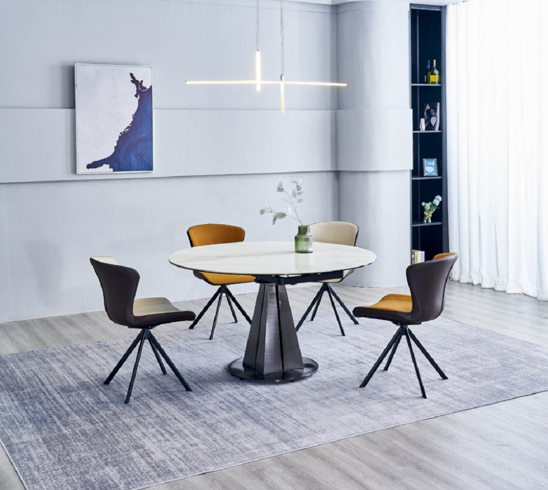 JVmoebel Esszimmer-Set Moderne Esszimmer Rundtisch Stilvolle 4x Kunstleder Stühle 5tlg, (5-St., Esstisch + 4x Stühle), Made in Europa