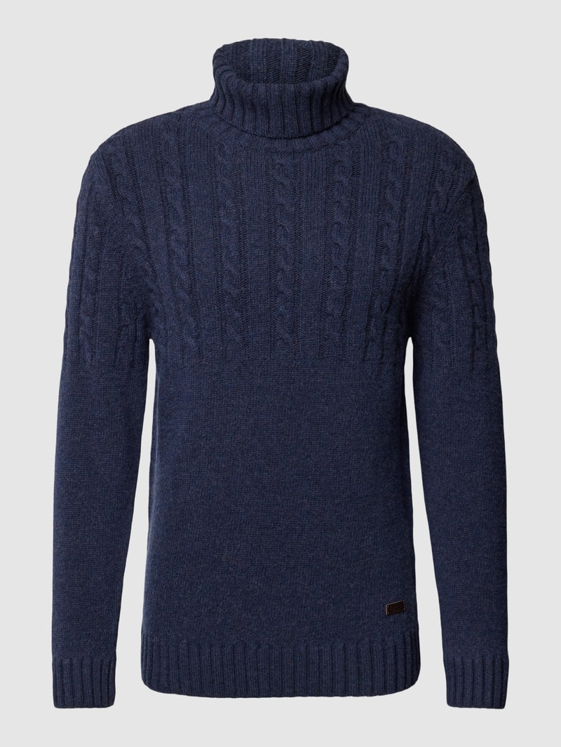 Strickpullover mit Zopfmuster in marineblau