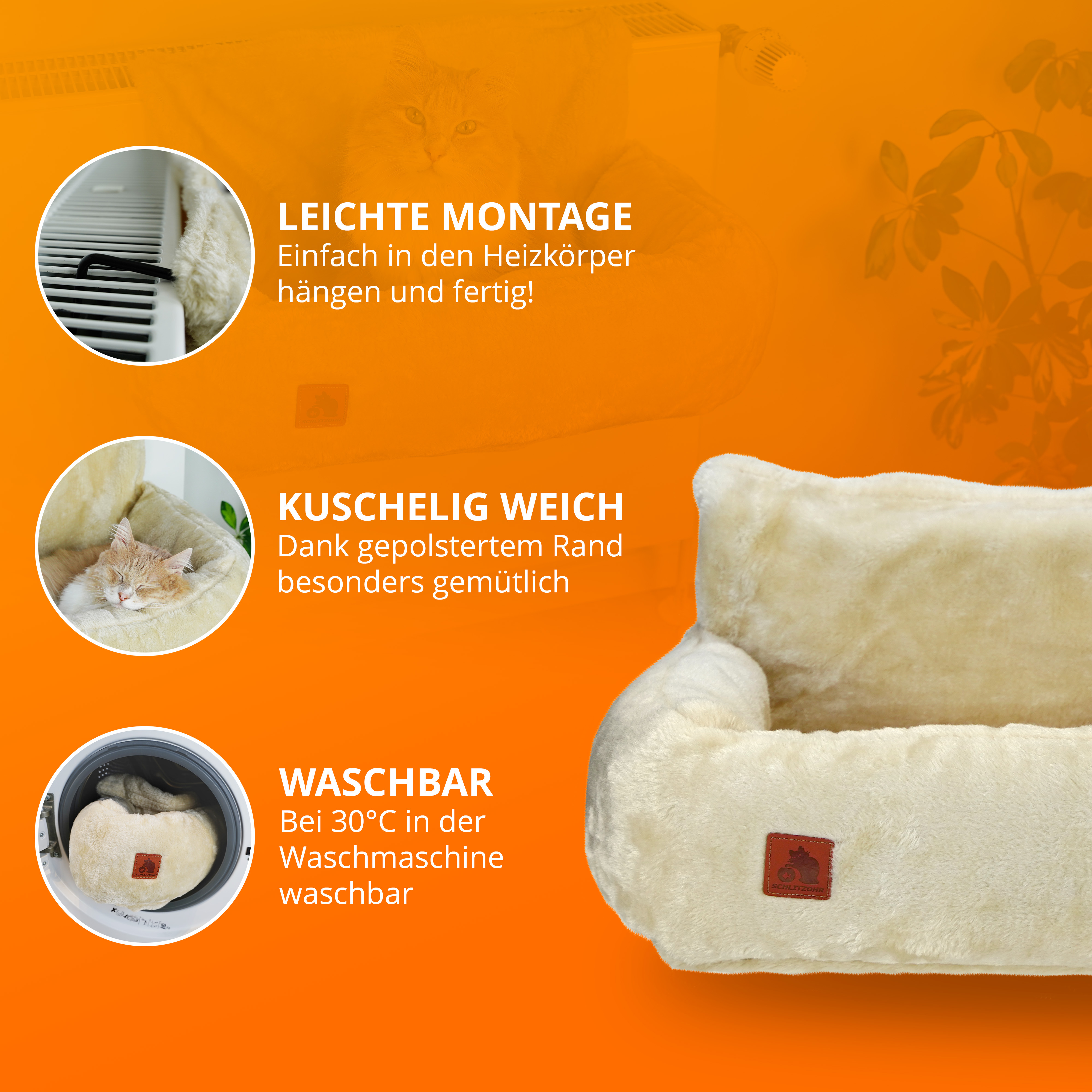 Schlitzohr Katzenhängematten & Fensterliegeplätze Schlitzohr Heizungsliege Lucky beige