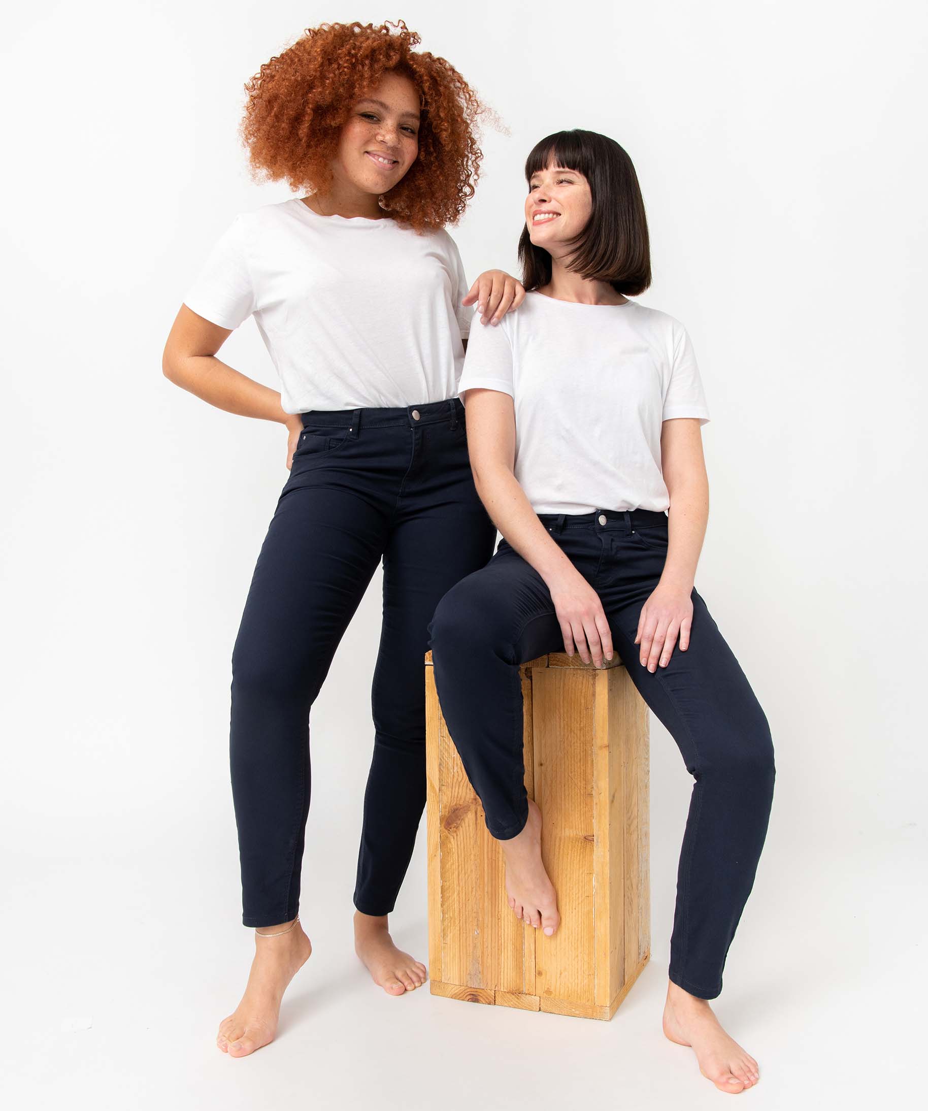 Pantalon femme coupe Slim taille normale marine | GEMO