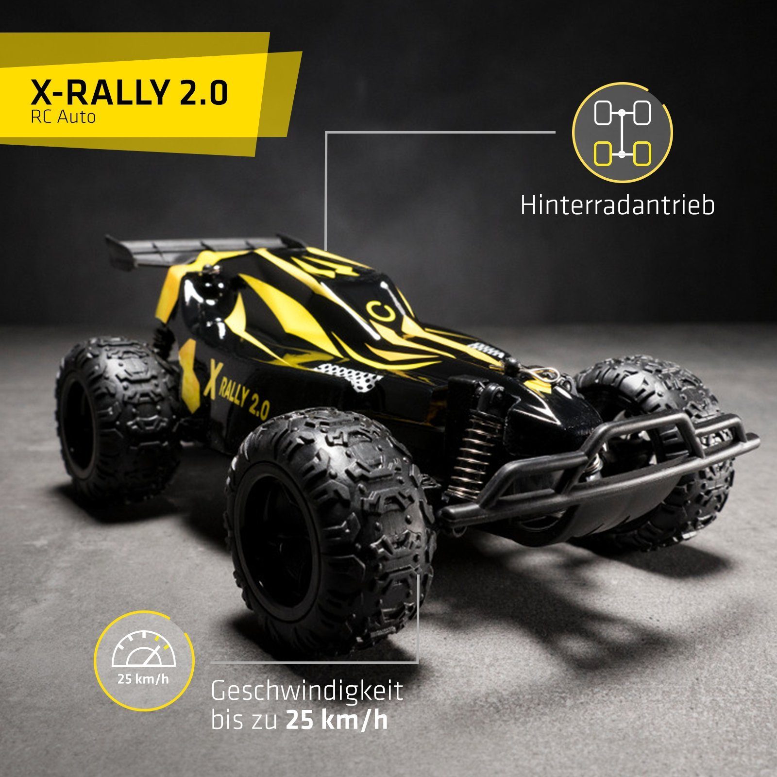 Overmax RC-Auto X-RALLY 2.0 (Set, RC-Auto Rally 2.0, Controller 2x Batterie, USB, Gebrauchsanweisung), TÜV 25 km/h 30 min Reichweite 100m Verstärkte Konstruktion
