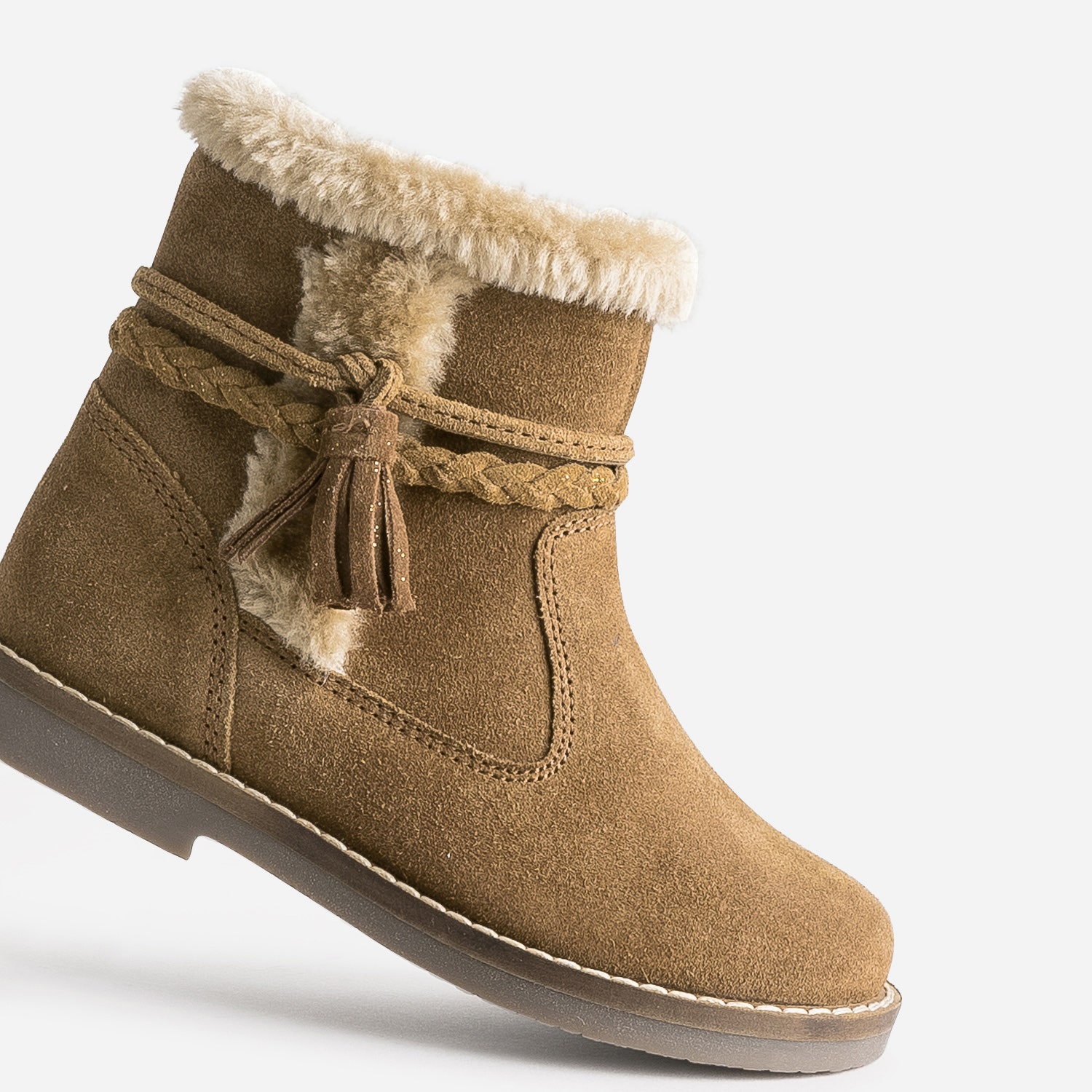 Boots BUGGY camel en cuir velours bord fourré