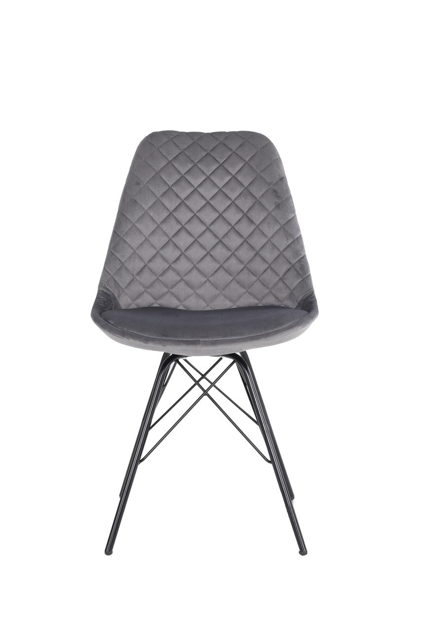 byLiving RICA Stuhl, 2er Set, Metallgestell schwarz pulverbeschichtet, Samtbezug grau