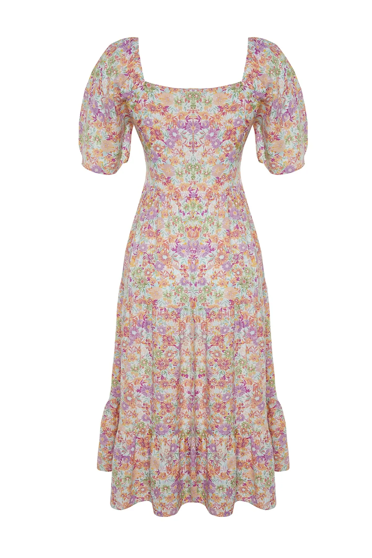 Trendyol Collection  Mintfarbenes A-Linien-Midikleid mit gewebten Ballonärmeln und Blumendruck TWOSS20EL2323