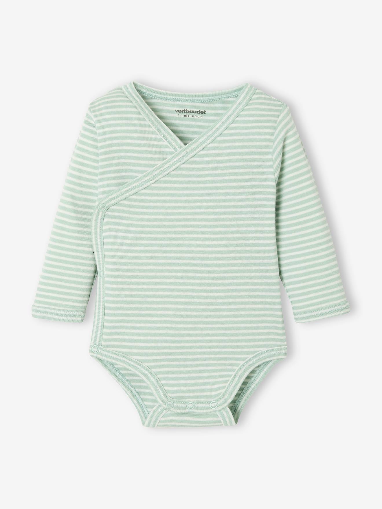 Ensemble naissance combinaison + body + doudou en coton bio vert amande