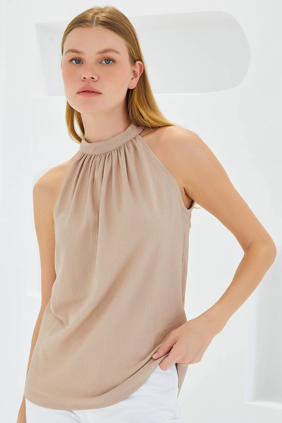 Bigdart  0489 Neckholder-Strickbluse - Keks