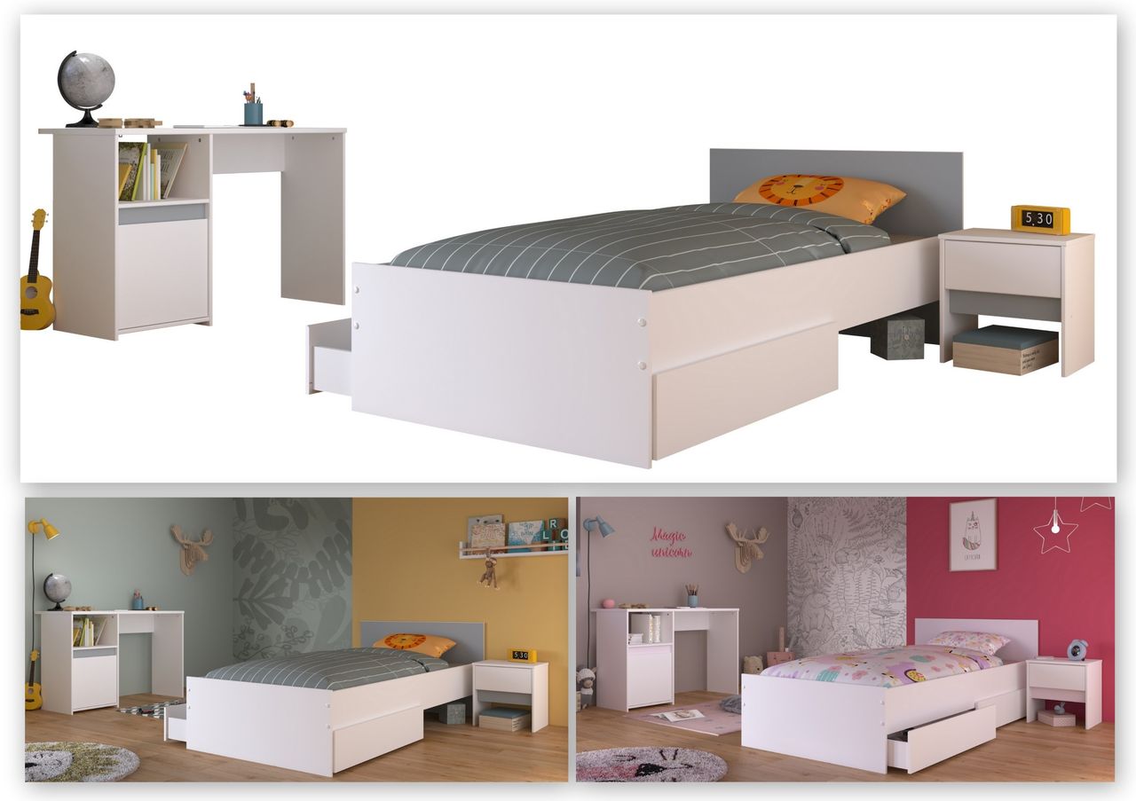 Parisot Kinderzimmer, 4-tlg., Pirouette 27 - Farbige Einsätze drehbar - Rosa oder Grau