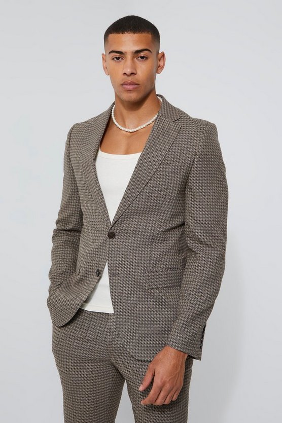 Toosii Skinny Single Breasted Dogstooth Suit Jacket