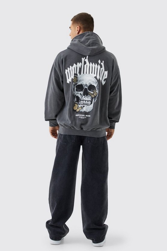 Oversize Hoodie mit Schmetterlings und Totenkopf-Print