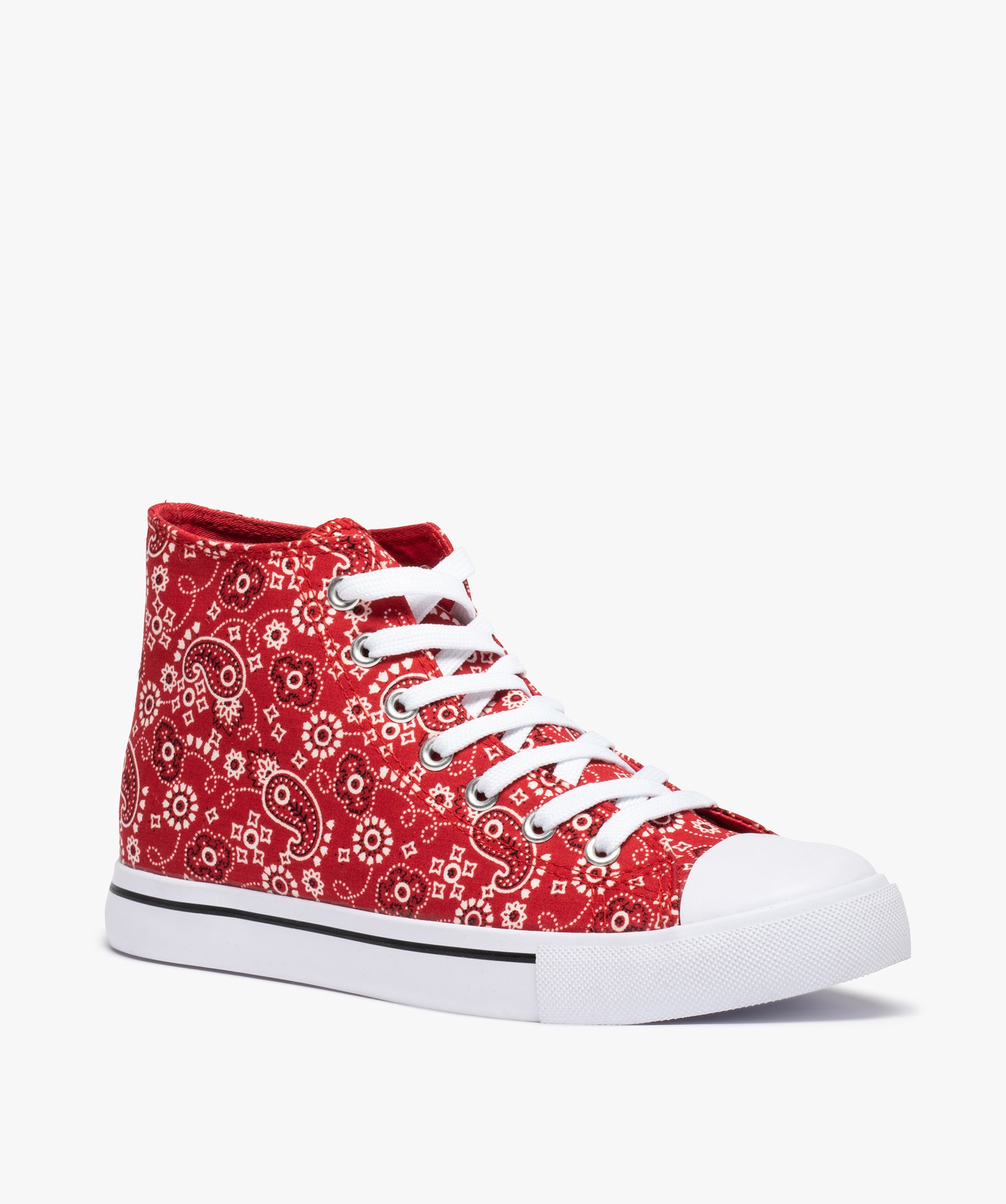 Baskets femme montantes en toile imprimée rouge | GEMO
