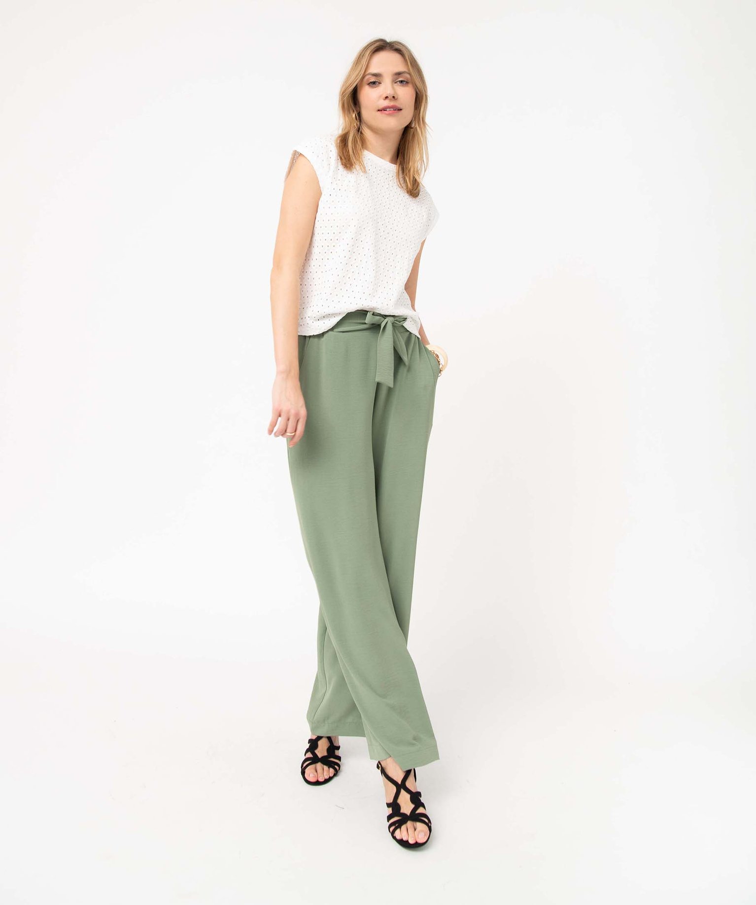 Tee-shirt femme à manches courtes en maille ajourée ecru | GEMO