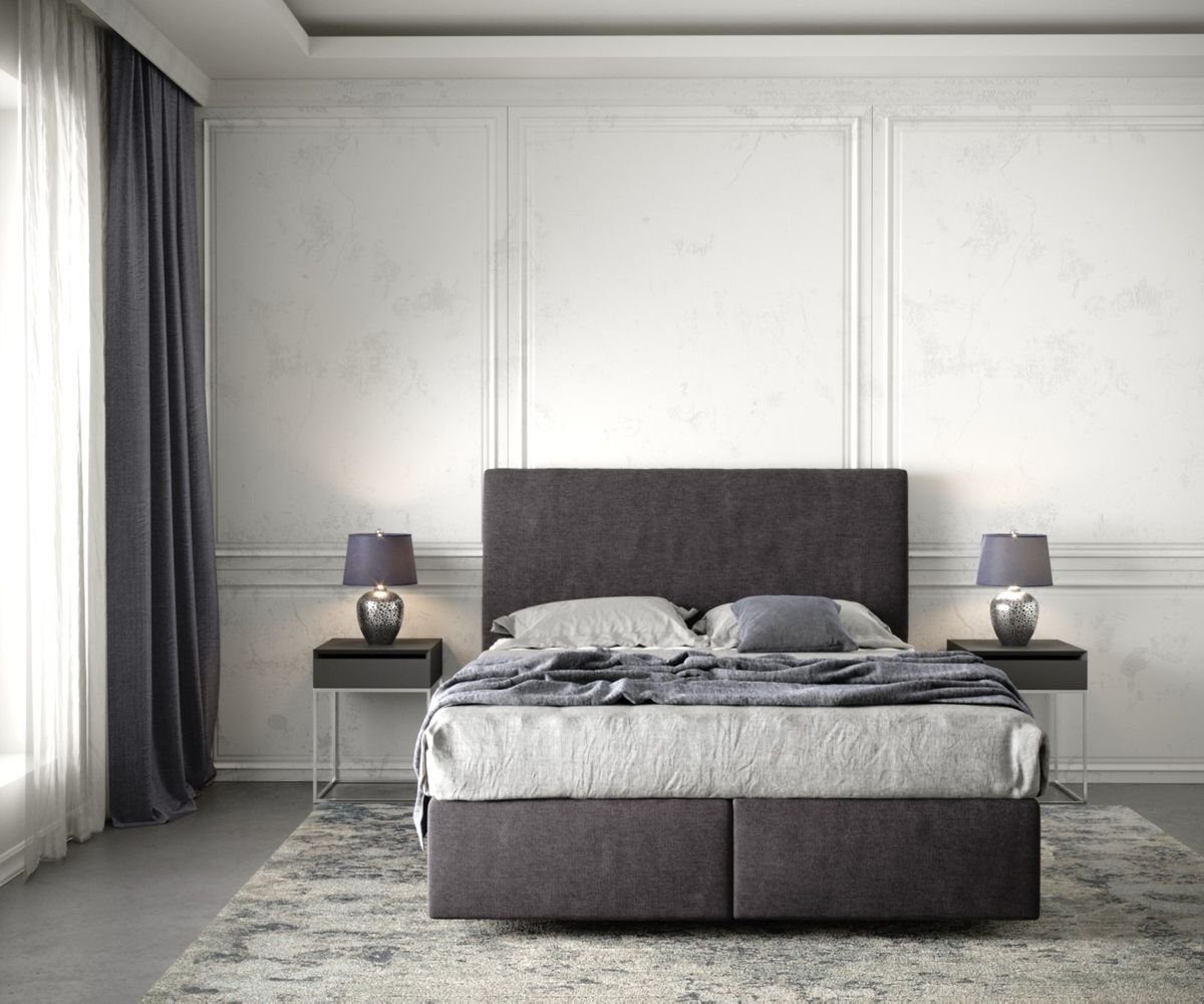 DELIFE Boxspringbett Dream-Well, Mikrofaser Schwarz 140x200 cm mit Matratze und Topper