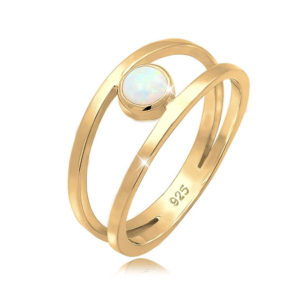 Elli Elli Bague Femmes Opale Synthétique à Double Sein en Argent Sterling 925 Bague