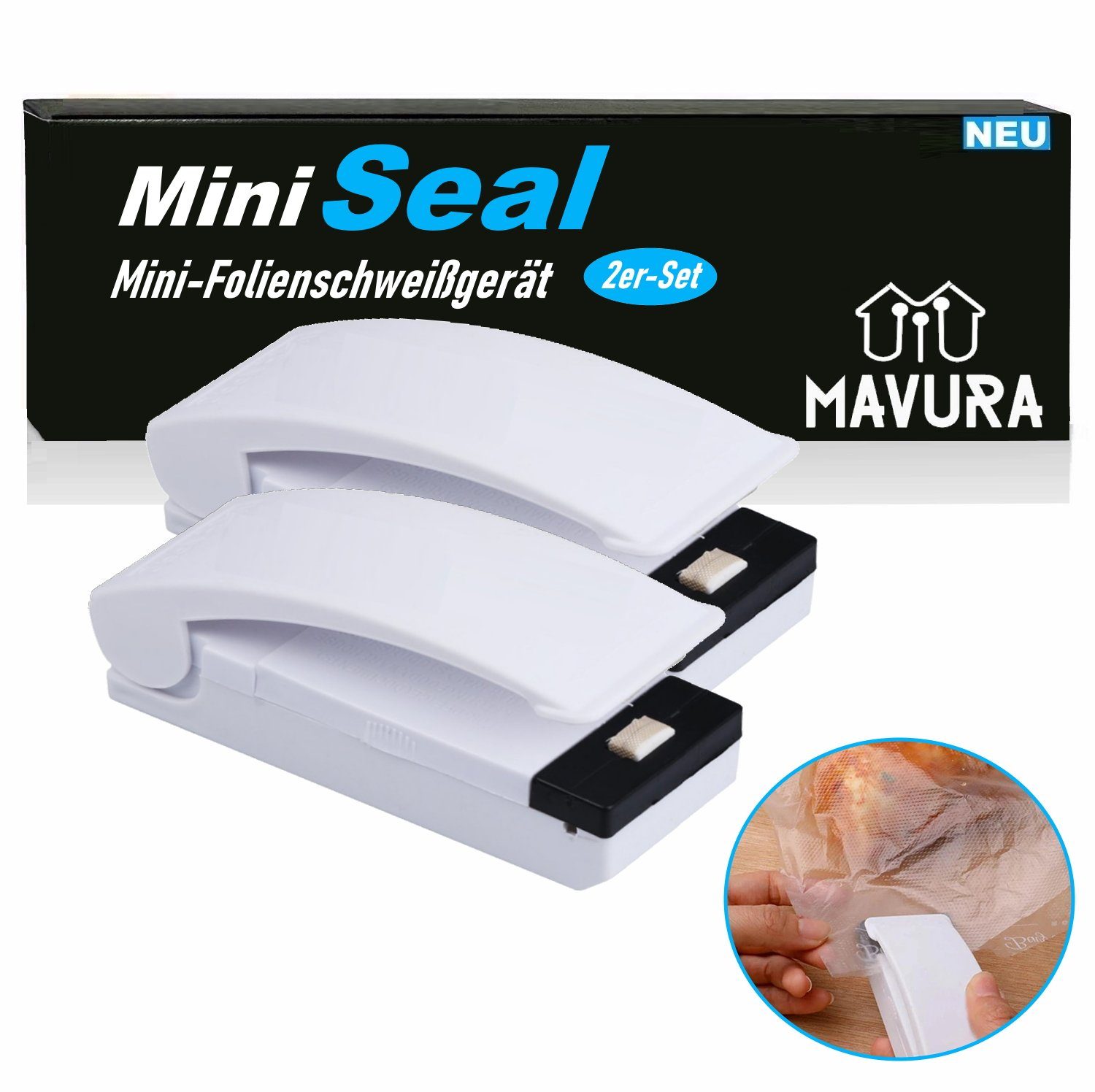 MAVURA Hand-Vakuumierer MiniSeal Mini Folienschweißgerät Vakuumierer Vakuumiergerät, Handschweißer Einschweißgerät Portabler Tüten Verschweißer [2er Set]