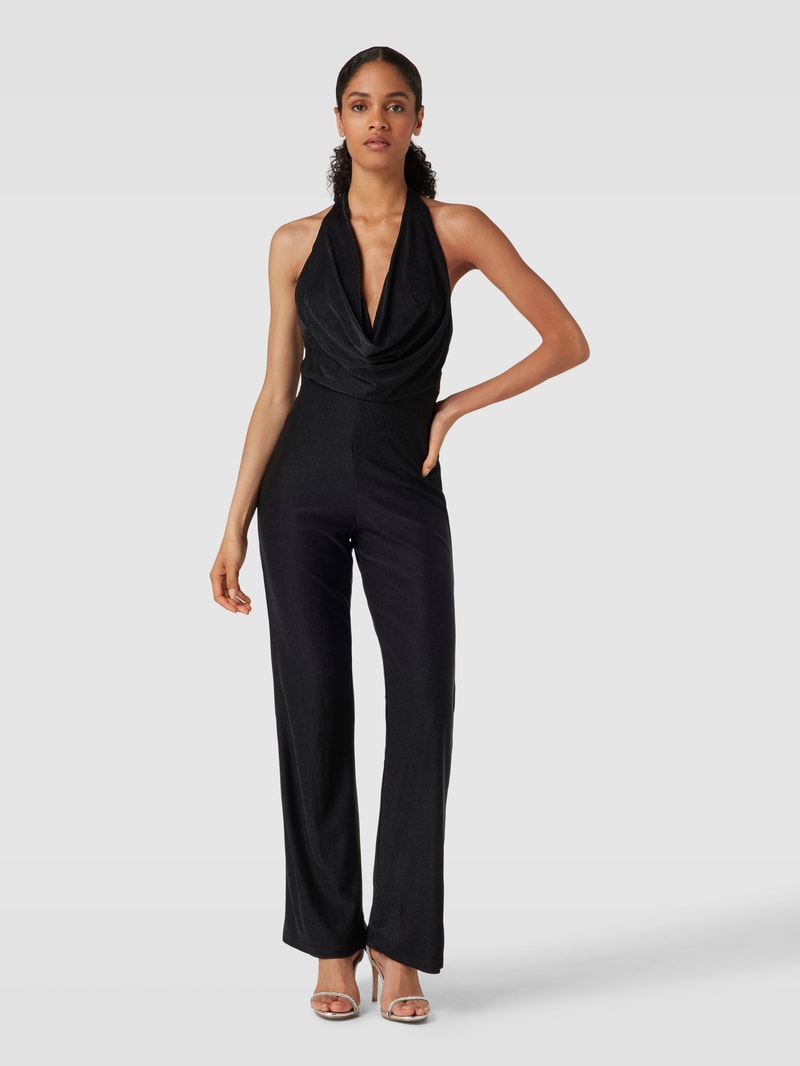 Jumpsuit mit Wasserfall-Ausschnitt in schwarz