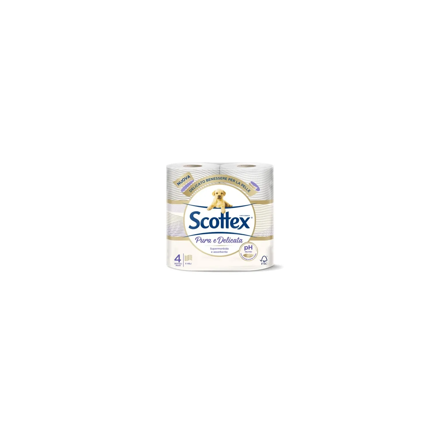 Papel higiénico Scottex Pure and Delicate de 5 capas, 4 unidades