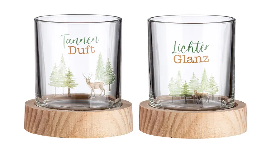 GILDE Glas Windlicht Waldesruh H=10cm klar, naturfarben