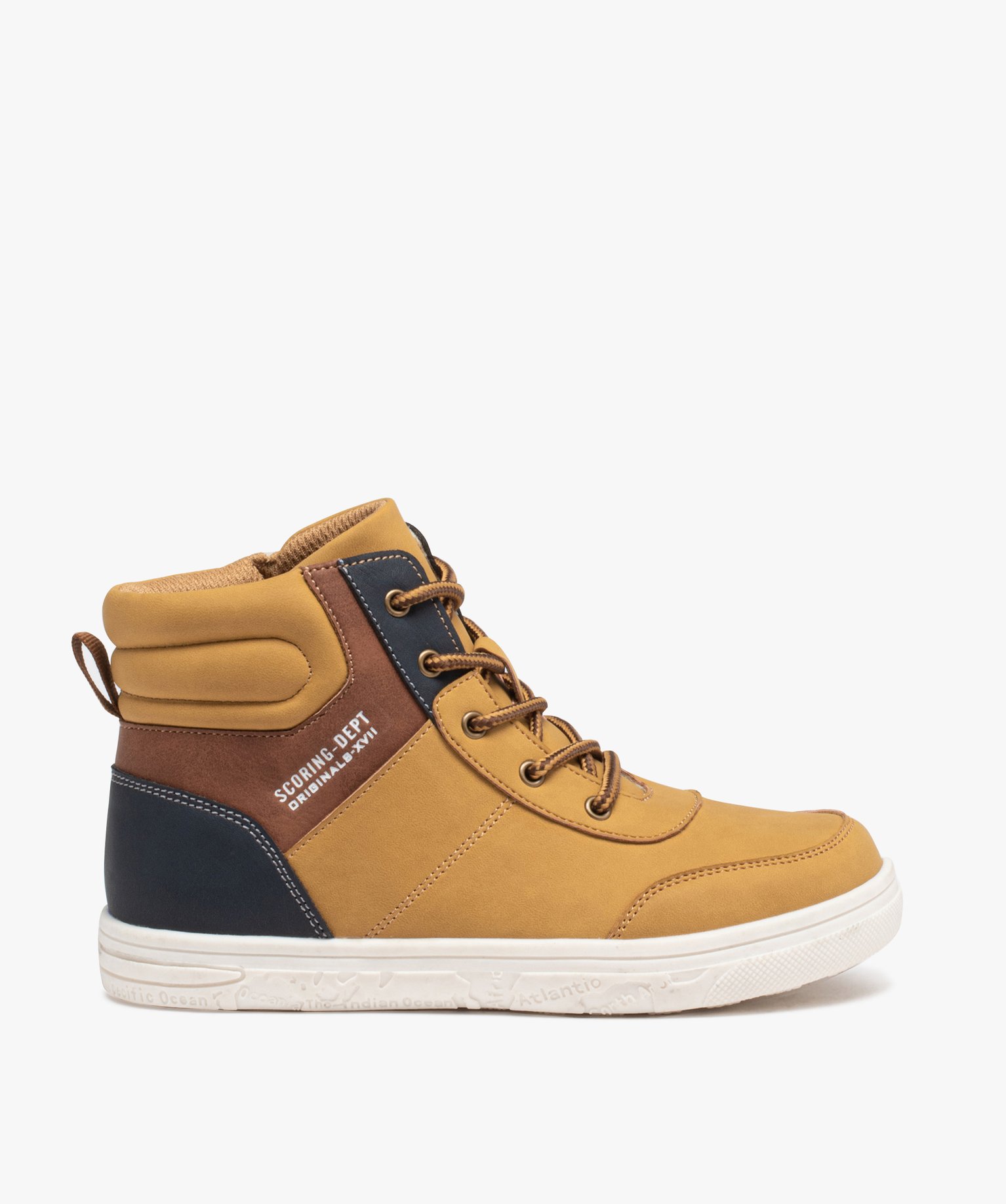 Baskets mid-cut à lacets et scratch Garçon camel | GEMO