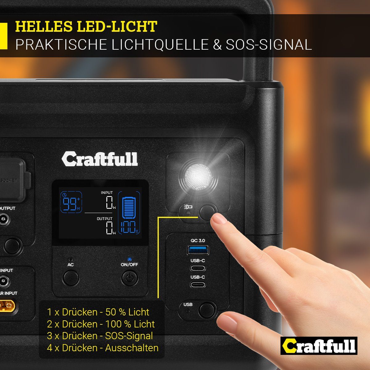 Craftfull Powerstation Schnelllade-Powerstation Fast Charge PS500 Powerstation 3 Jahre Garantie - Stromerzeuger - Powerbank - Stromgenerator 18000 mAh (230 V, 1 St), Tragbarer Akku - mobile Stromversorgung - Camping Generator