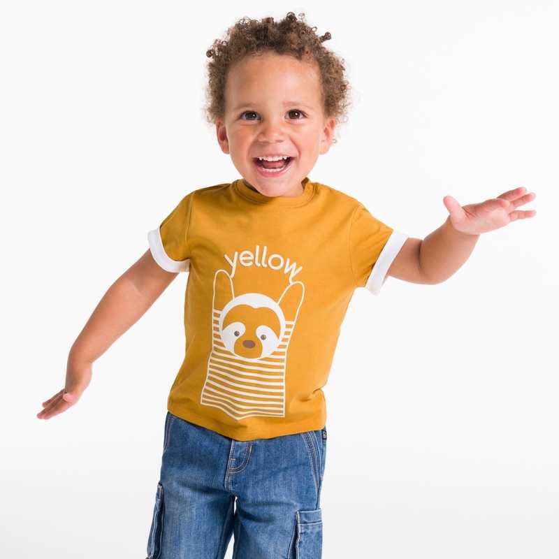 T-shirt ludique couleur jaune bébé garçon