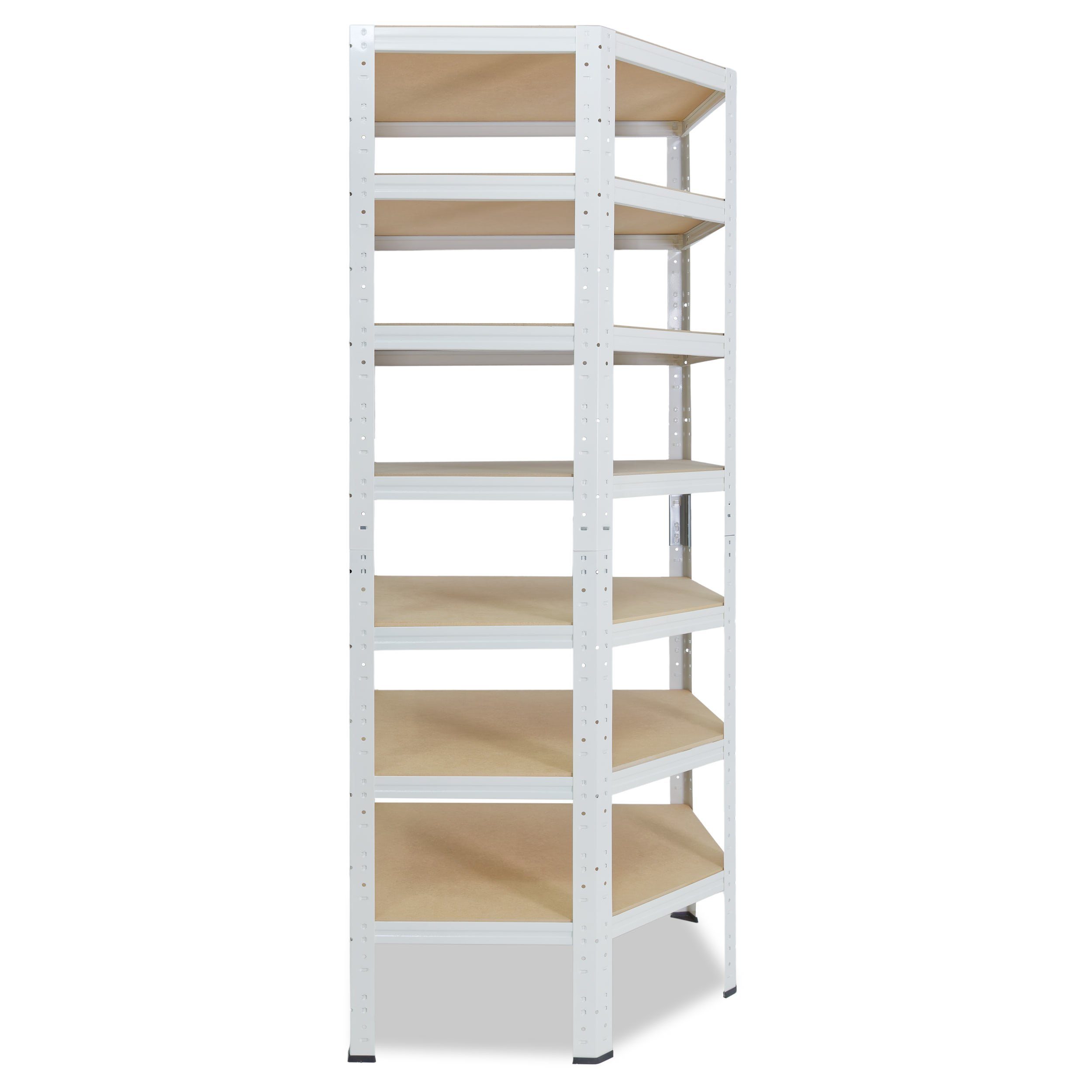 shelfplaza Eckregal HOME, 230x70x40cm weiß, Metall Eckregal stehend mit 7 Böden, Corner Shelf 125kg Tragkraft Schwerlastregal Ecke, Steckregal verzinkt Eckregal Keller Garagen Regal