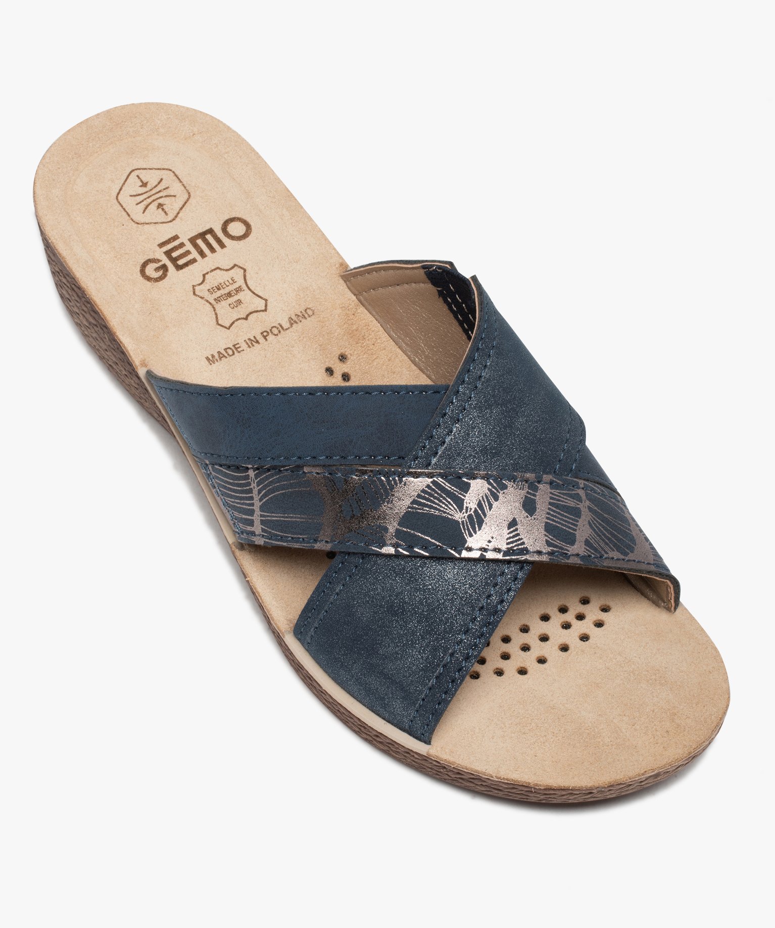 Mules femme confort à brides croisées fantaisie marine | GEMO