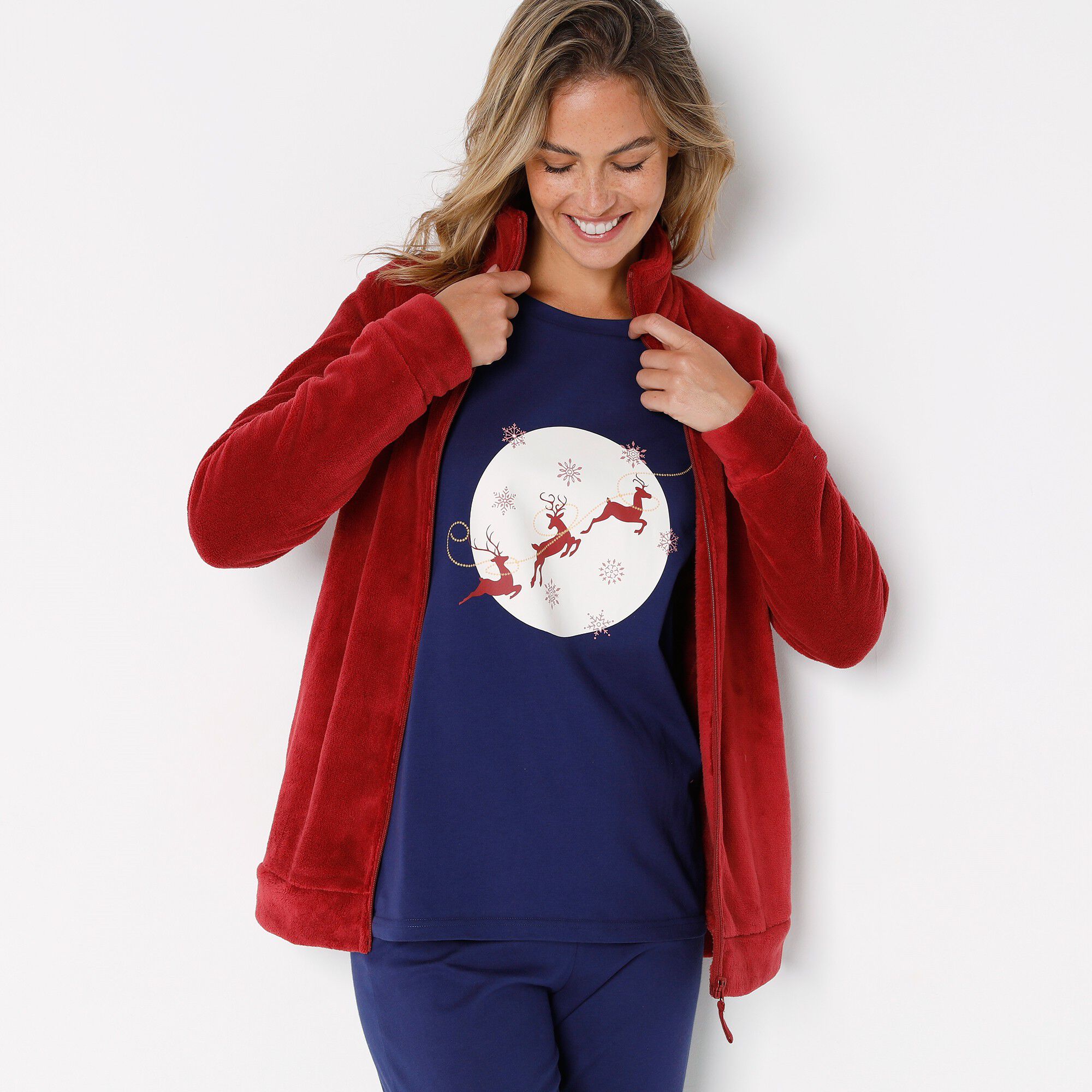 Ensemble 3 pièces, pyjama et veste zippée polaire