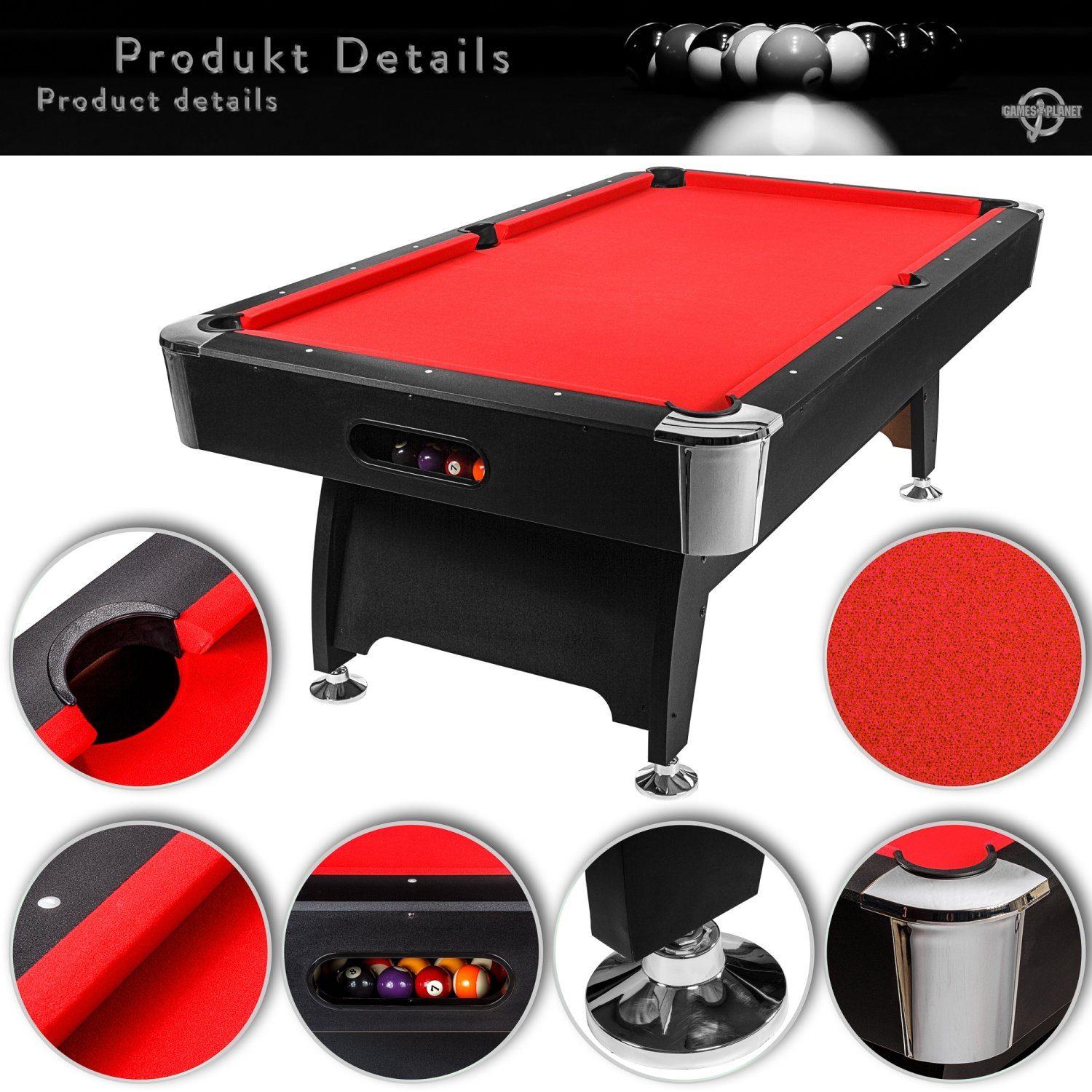 GAMES PLANET Billardtisch Games Planet 8 ft Billardtisch, 9 Farbvarianten, 244x132x82 cm (LxBxH)