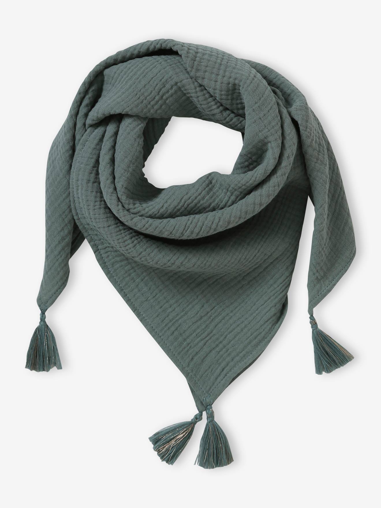 Foulard uni personnalisable à pompons fille ocre