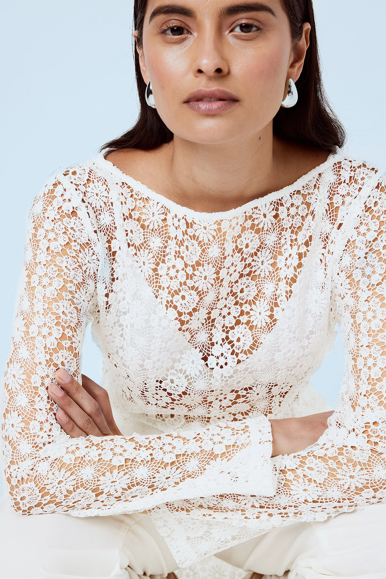 Crochet Wide Sleeve Mini Dress