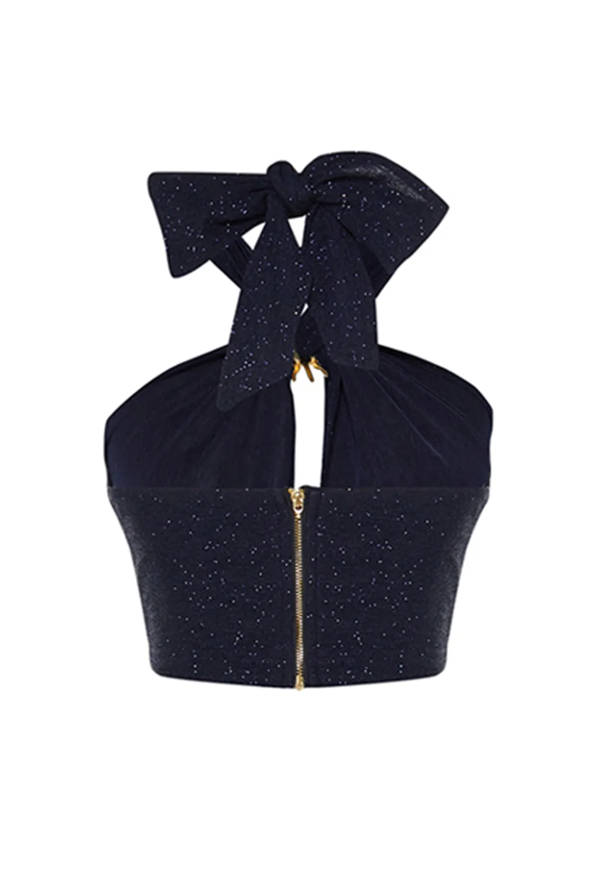 Trendyol Collection  X Zeynep Tosun Navy Blue Sun Accessoire Detailliertes, glitzerndes Strick-Bustier TCLSS23BS00010
