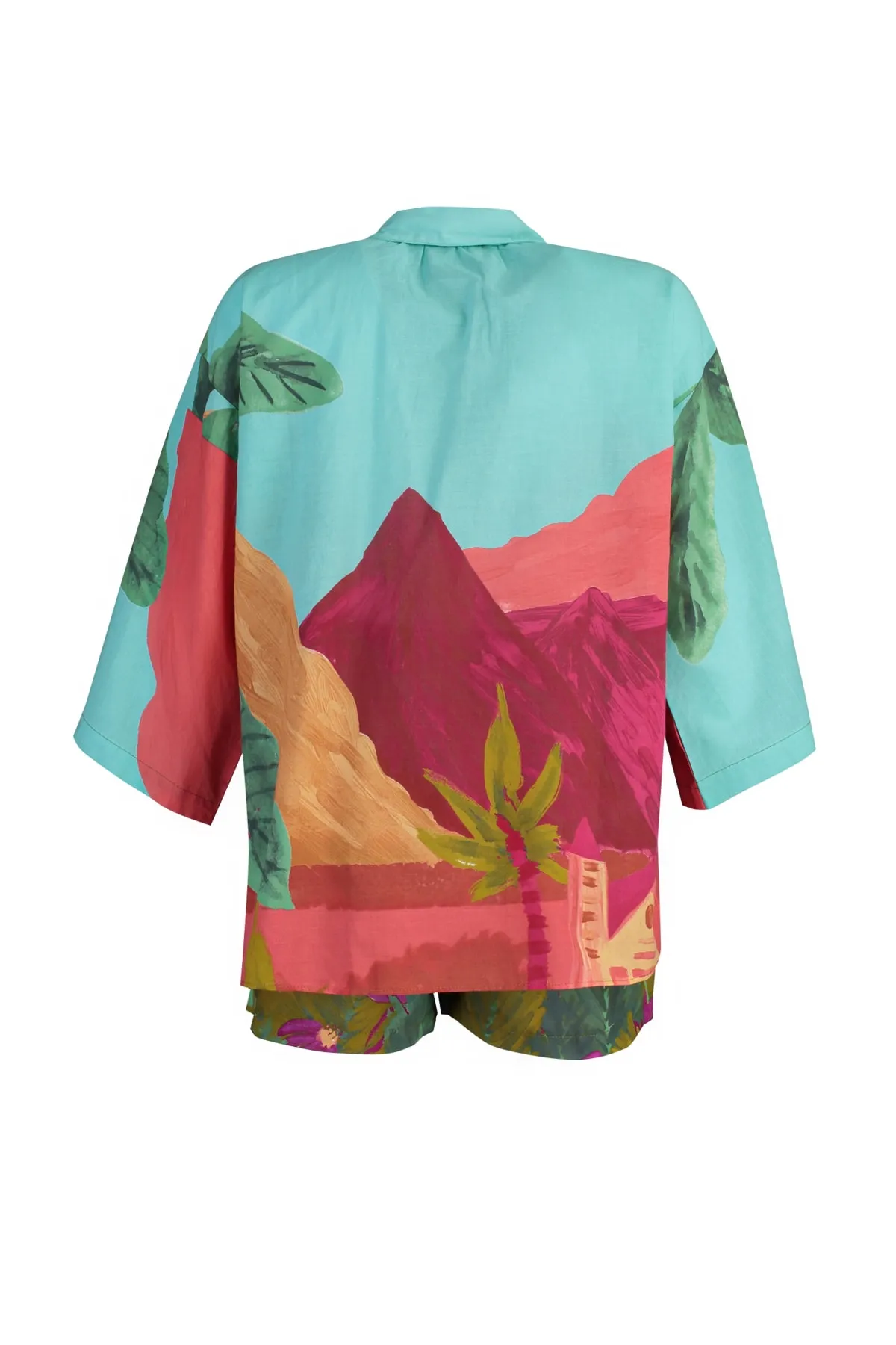 Trendyol Collection  Gewebtes Hemd-Shorts-Set aus 100 % Baumwolle mit Landschaftsmuster TBESS22AU0040
