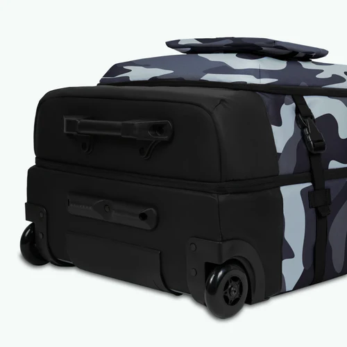 Large 2-wheel soft-sided suitcase with blue Bimini top