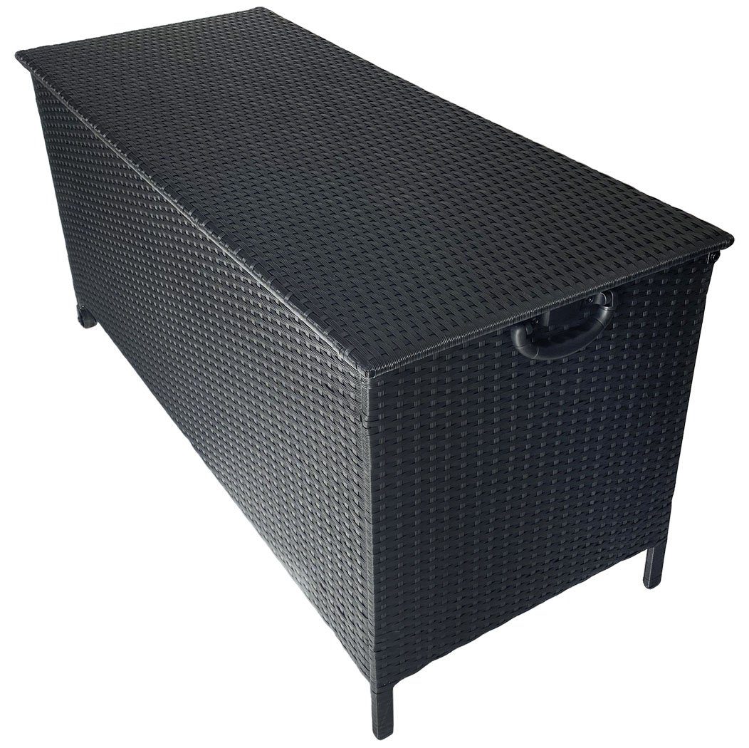 KMH Truhe Polyrattan Kissentruhe mit Rollen schwarz