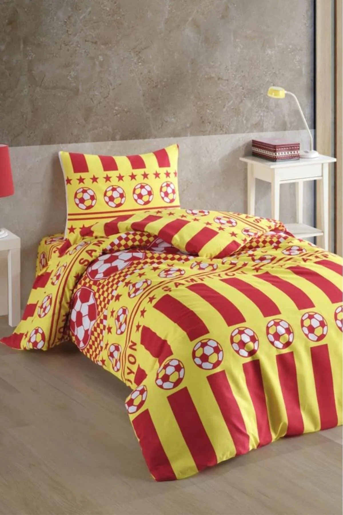 Çeyiz Diyarı  Gelb-rotes Fächermuster-Einzelbettbezug-Set