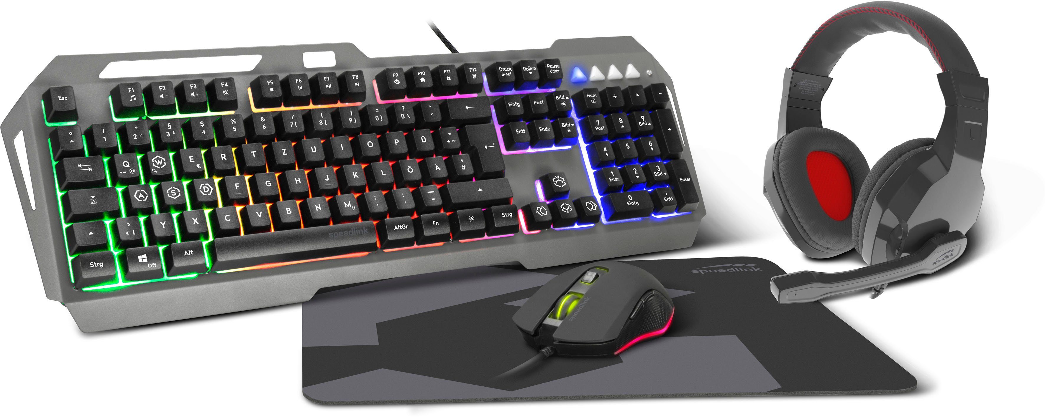 Speedlink LUNERA 4in1 Gaming- Starter- Set Gaming-Tastatur (Headset, Maus & Mauspad)