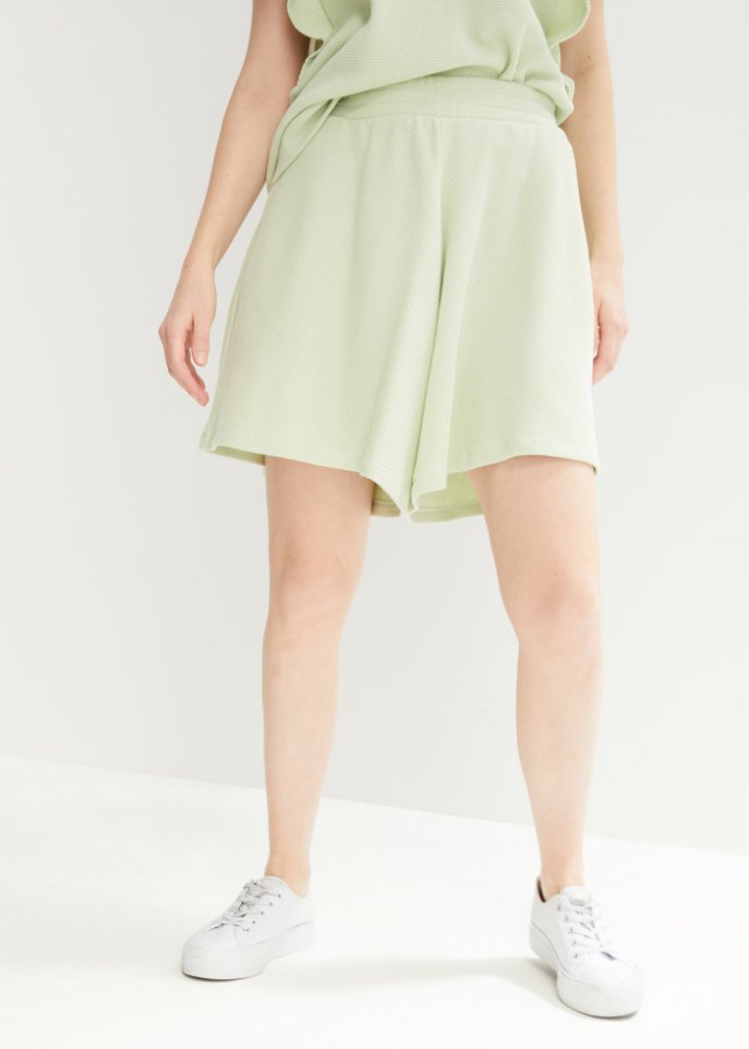 Shorts aus Wafflejersey und High-Waist-Bequembund