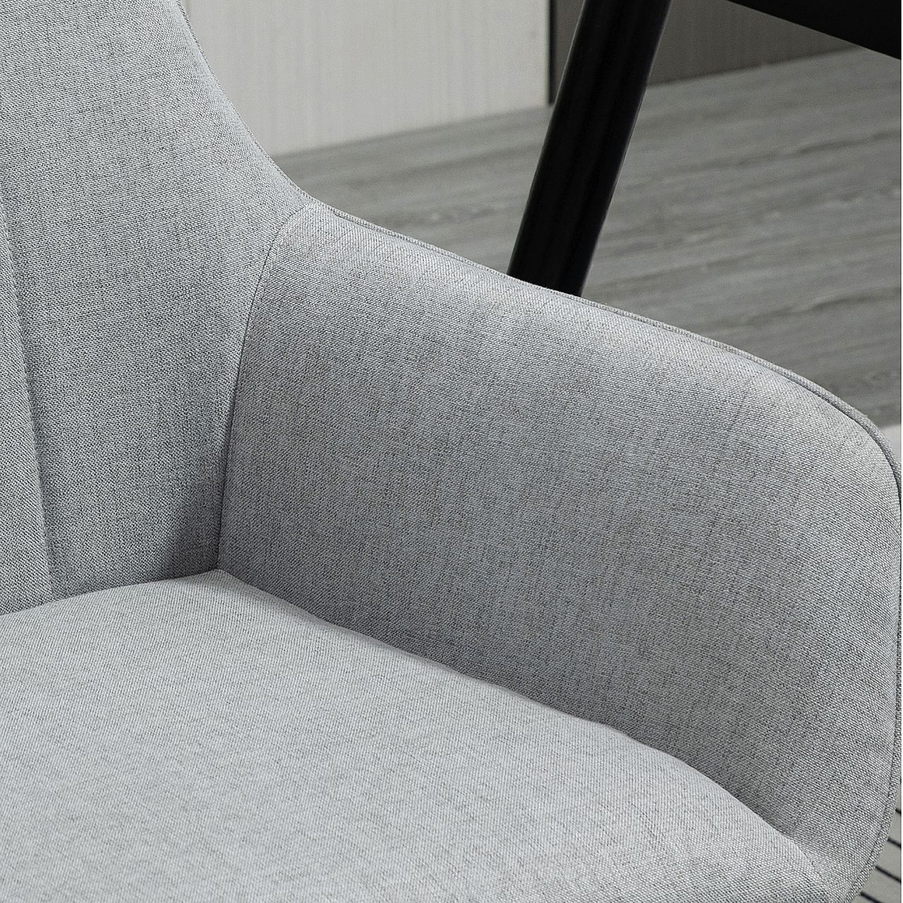 HOMCOM 2-teiliger Esszimmerstühle Essstühle mit atmungsaktivem Leinenbezug ergonomischer Küchenstuhl mit Rückenlehne Armlehne und Metallbeinen Leinen Hellgrau 59,5 x 56,5 x 81 cm