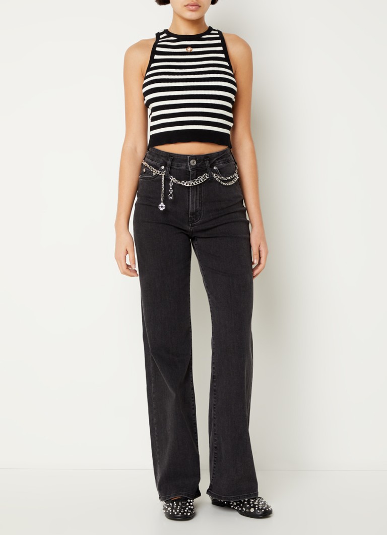 Jean Maje taille mi-haute coupe ample avec ceinture et délavage coloré