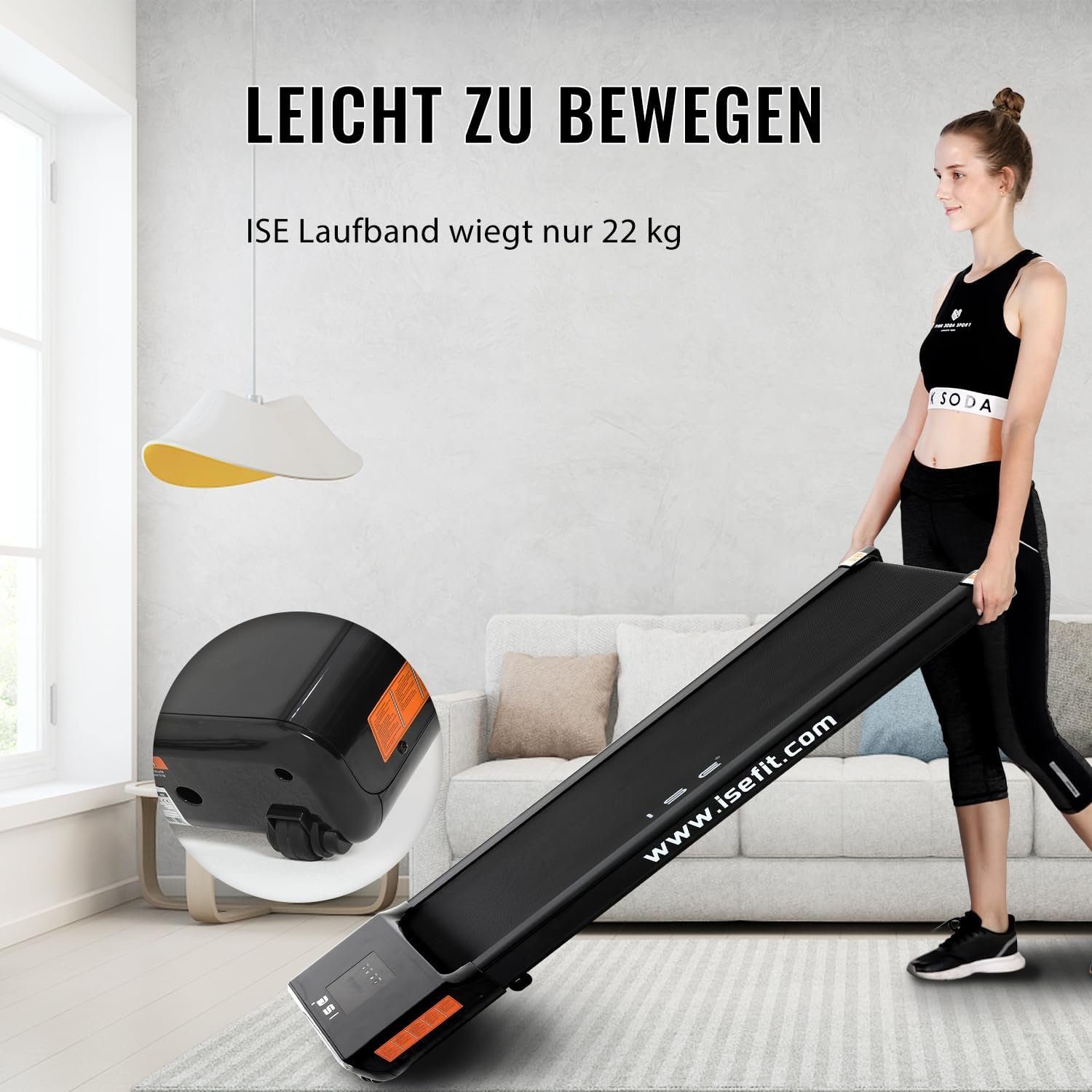 ISE Laufband (Elektrisches Laufband Walking Pad 1-6 km/h 500W Motor Tragbar), Fitness-Laufband für Zuhause/Büro - LCD-Display & Fernbedienung