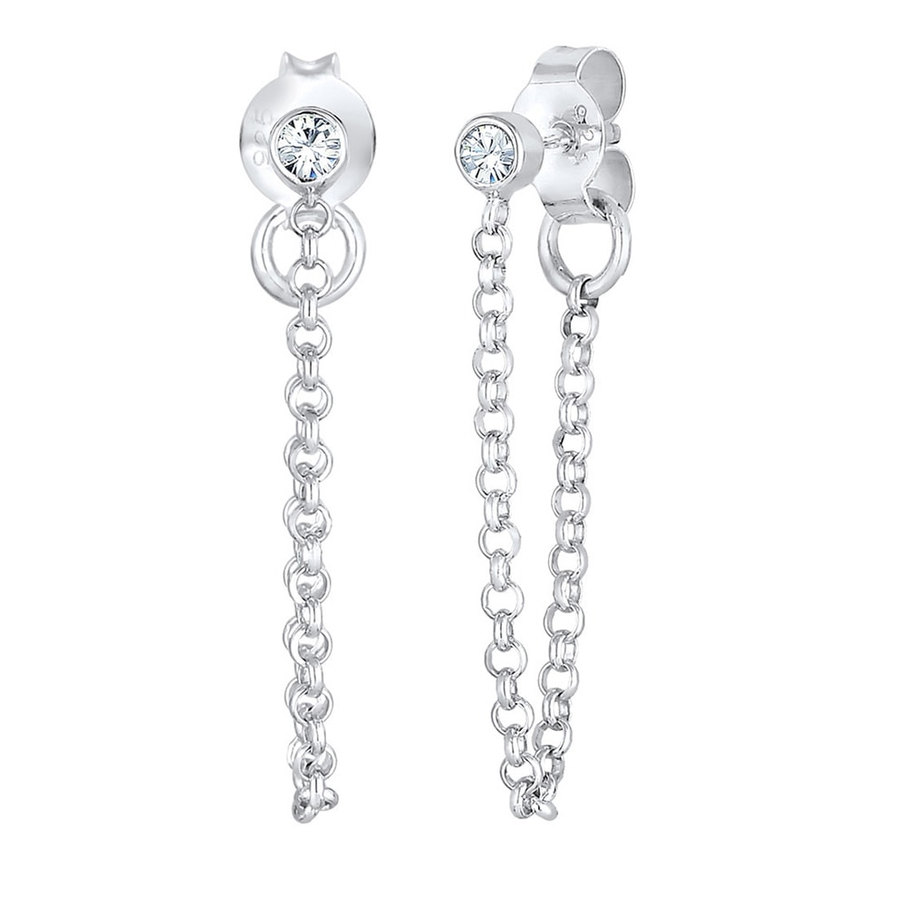 Elli Elli Boucles d'Oreilles Femmes Clous d'oreilles Chaîne Tendance Géo avec Cristal  Boucles d'oreilles